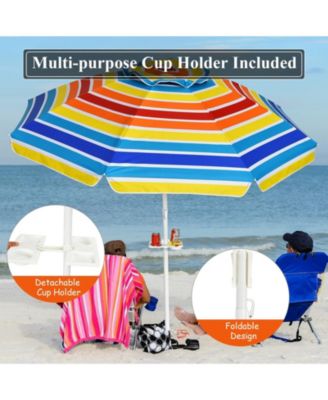 7.2 Feet Portable Outdoor Beach Umbrella with Sand Anchor and Tilt Mechanism-Multicolor