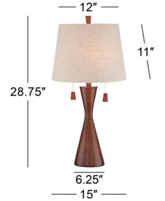 Omar Modern Modern Mid Century Table Lamps 28 3/4" Tall Set of 2 Brown Wood Oatmeal Tapered Drum Shade for Bedroom Living Room Bedside