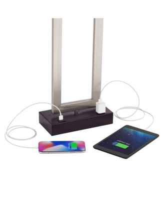 Todd 30" Tall Modern End Table Lamps Set of 2 USB Port AC Power Outlet Silver Brushed Nickel Finish Metal Charging