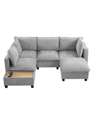 90" U-Shaped Sectional Sofa Ottoman & Charging
