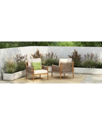 Streamdale Woven Outdoor Lounge Chairs - Wood Frame & Cushions (Set of 2)
