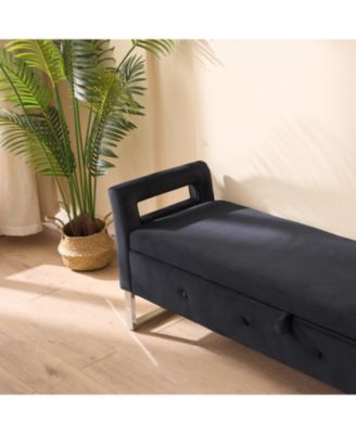Streamdale Black Velvet Storage Bench with Armrests - 67.91" Wide
