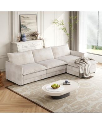 Streamdale Corduroy 3-Seater Cloud Couch with Footrest & Cushions