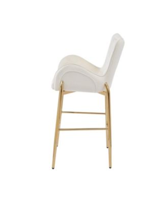 28.75inch Counter Height Bar Stools Set of 2, Bar Height Arm Chairs, Velvet Fabric Stools with Golden Legs and Footrests, White