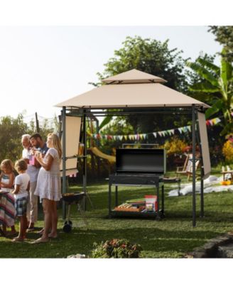 13.5 x 4 Feet Patio BBQ Grill Gazebo Canopy with Dual Side Awnings-Beige