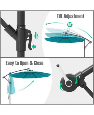 10 Ft Patio Umbrella Offset Cantilever Umbrella with 40 Solar Powered Lights-Turquoise