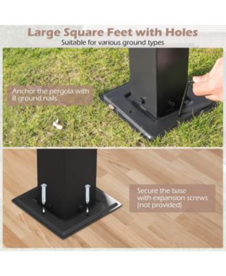 10 x 10 ft Flat Top Pergola with Retractable Canopy for Garden Pool Porch and Backyard-Beige