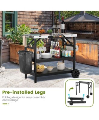 3 Tiers Foldable Outdoor Cart on 2 Wheels with Phone Holder