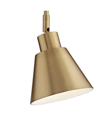  Set of 2 Brass Plug-in Light Fixture Tapered Metal Shade Marybel Modern Swing Arm Wall Lamps
