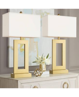 Marshall 30" Tall Open Rectangle Large Modern Luxe End Table Lamps Set of 2 Gold Finish Metal Living Room Bedroom