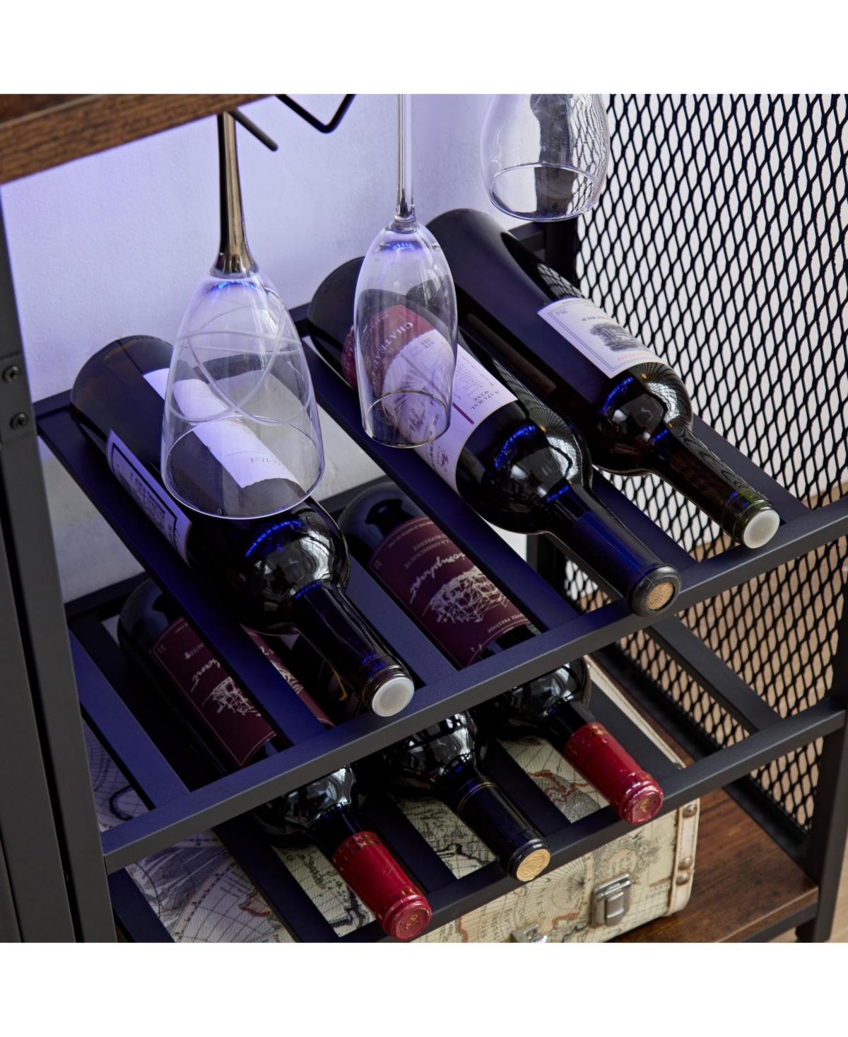 Streamdale Industrial Coffee Bar Cabinet with Led Lights and Power Outlet