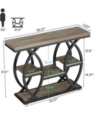 39.4" Console Table, Industrial 4-Tier Sofa Table Entryway Table with Storage Shelves, Narrow Wood Accent Tables with Metal Frame for Small Spaces, Hallway, Foyer