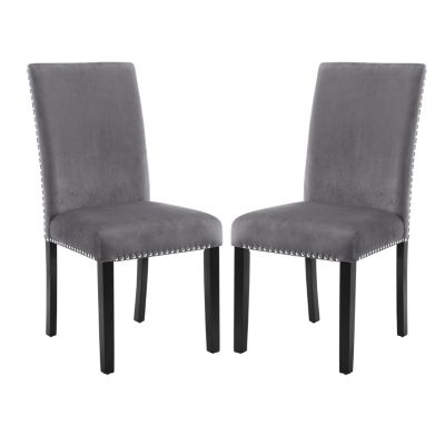 Contemporary Velvet Dining Chair with Nailhead Trim, Set of 2