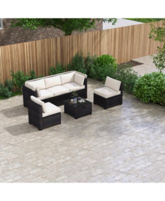 Streamdale 6-Piece Outdoor Rattan Daybed Set with Retractable Canopy