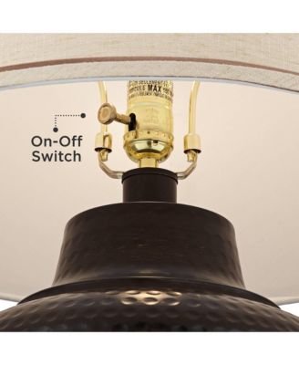 Brighton Rustic Traditional Farmhouse Table Lamps 27.25" Tall Set of 2 Hammered Bronze Metal Pot Beige Fabric Drum Shade for Living Room Bedroom House Bedside Nightstand Home - Barnes and Ivy