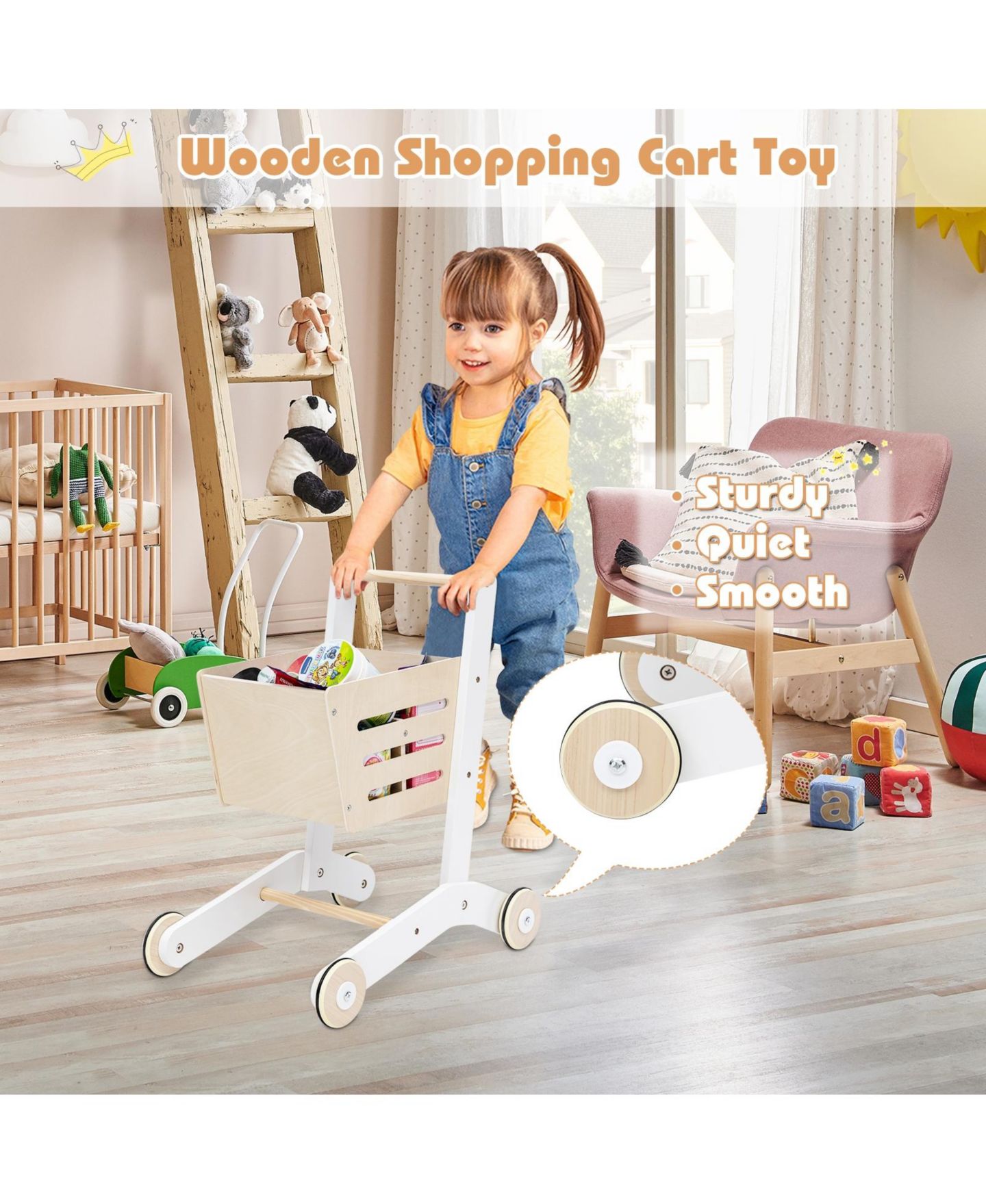 Детский игровой набор Mecale Supermarket Shopping Playset with Scanner, Swipe Machine & Cart, Ages 3+, цвет: Натуральный — фото 6