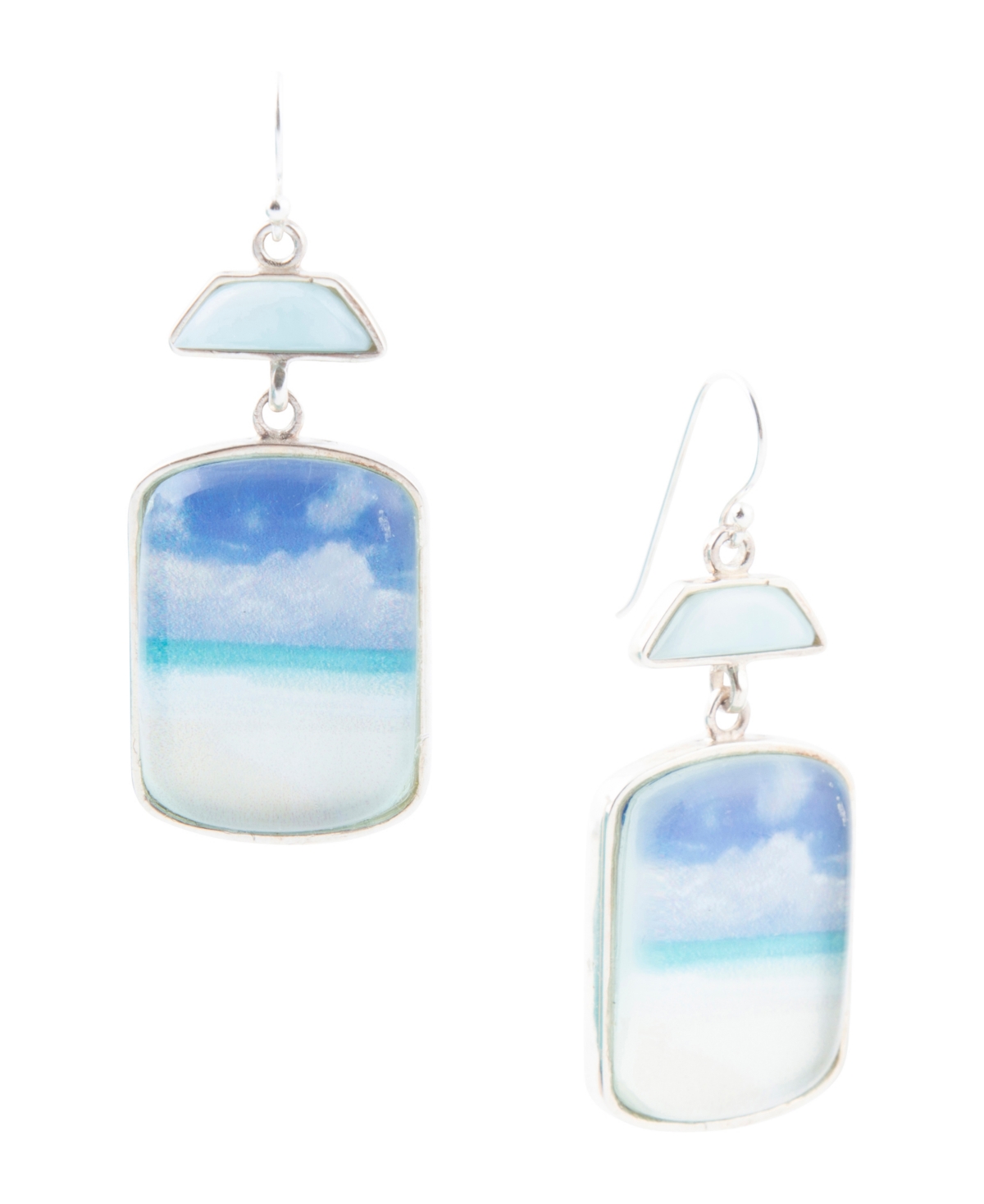 Scenic Beach Blue Larimar and Sterling Silver Drop Earrings - Genuine Larimar