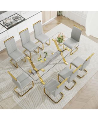 Streamdale Modern Glass Dining Table Gold Legs 79"