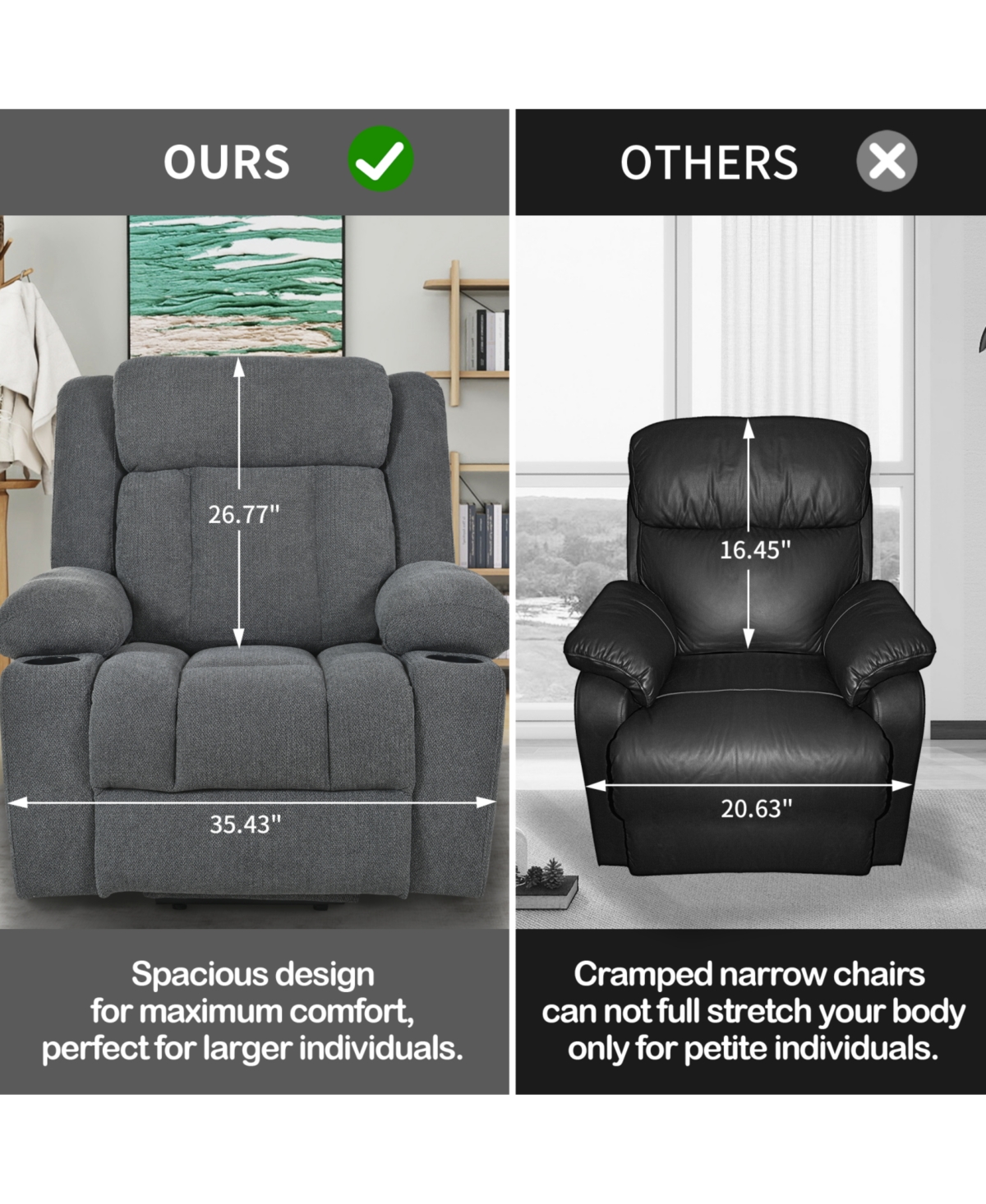Streamdale Power Lift Recliner Chair, Extended Footrest, Cup Holders - Dark Gray