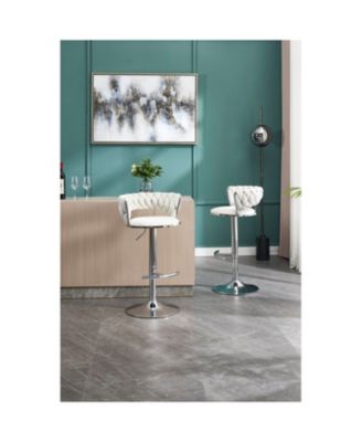 Cream Velvet Bar Stools (Set of 2) Adjustable Height
