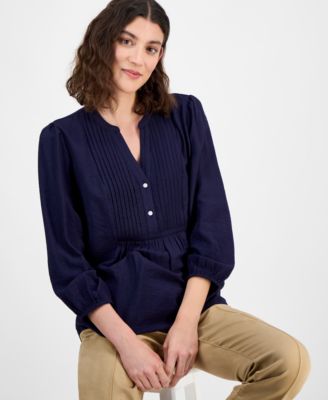 Nautica Women's 3/4-Sleeve Pintuck Blouse