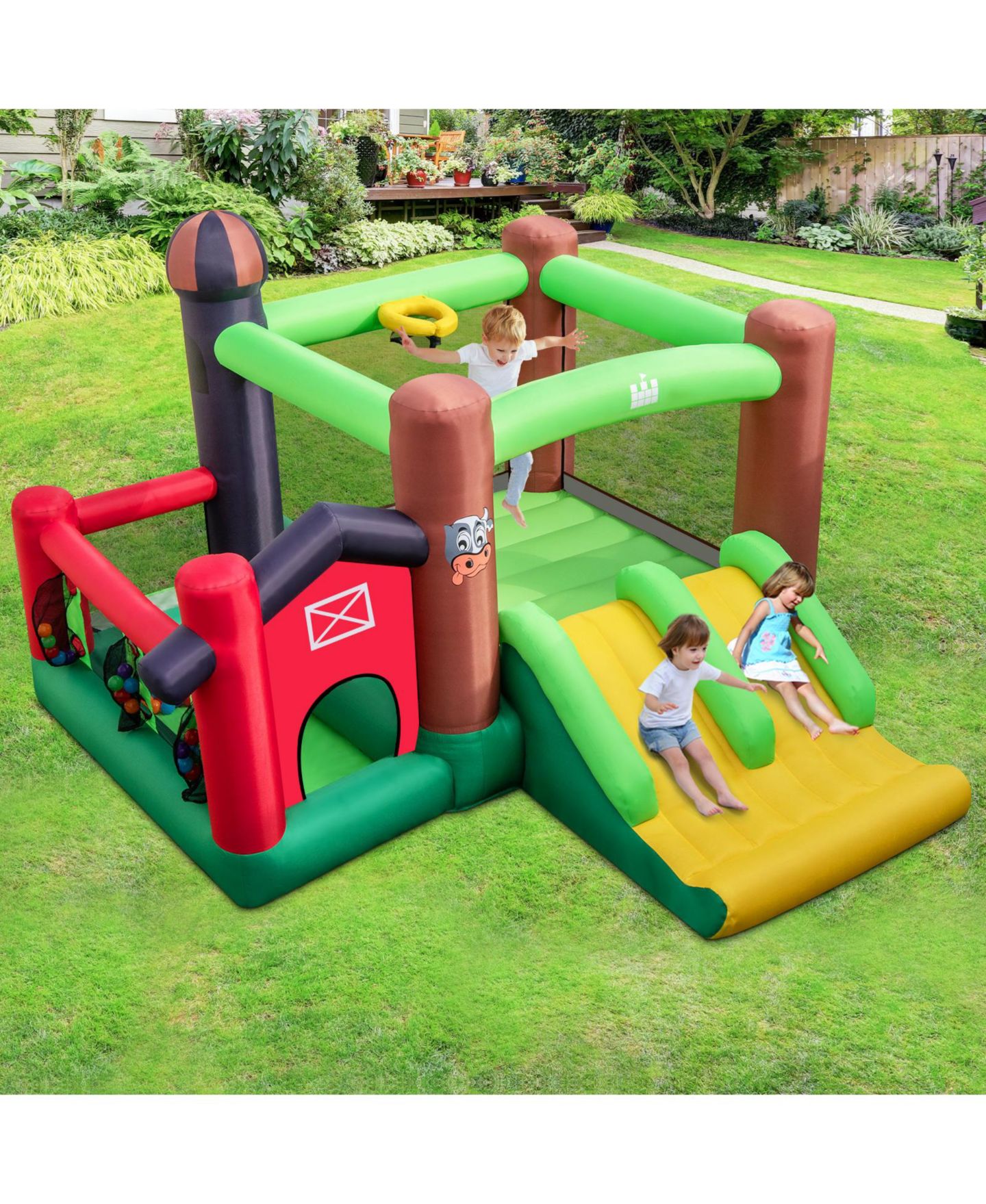 Детские игрушки GOUUN 6-in-1 Inflatable Bounce House with Double Slides, 140" x 130" x 87", Ages 3-10, цвет: Зелёный — фото 3