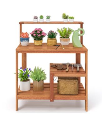 Outdoor Garden Potting Wood Planting Workstation with Open Shelves