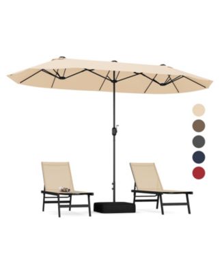 13 Feet Double-Sided Patio Twin Table Umbrella with Crank Handle-Beige