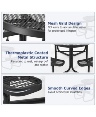 45 Inches Outdoor Round Picnic Table and Bench Set for 8 with Umbrella Hole-Black