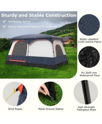 6-8 Person Camping Tent with Double Rooms and 2 Doors-Navy