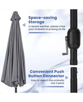 12 Feet Patio Umbrella with Crank Handle and 8 Sturdy Ribs-Gray