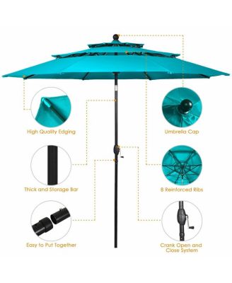 10' 3 Tier Patio Umbrella Aluminum Sunshade Shelter Double Vented without Base-Turquoise