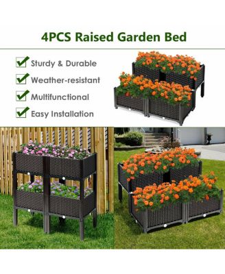 Set of 4 Elevated Flower Vegetable Grow Planter Box
