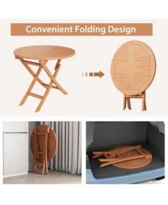 31.5 Inch Folding Patio Indonesia Teak Wood Round Coffee Table