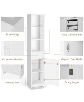 Bathroom Tall Freestanding Storage Cabinet with Open Shelves and Drawer