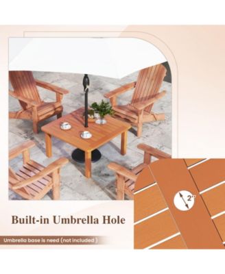Patio Coffee Table with Umbrella Hole and Teak Oil Finish