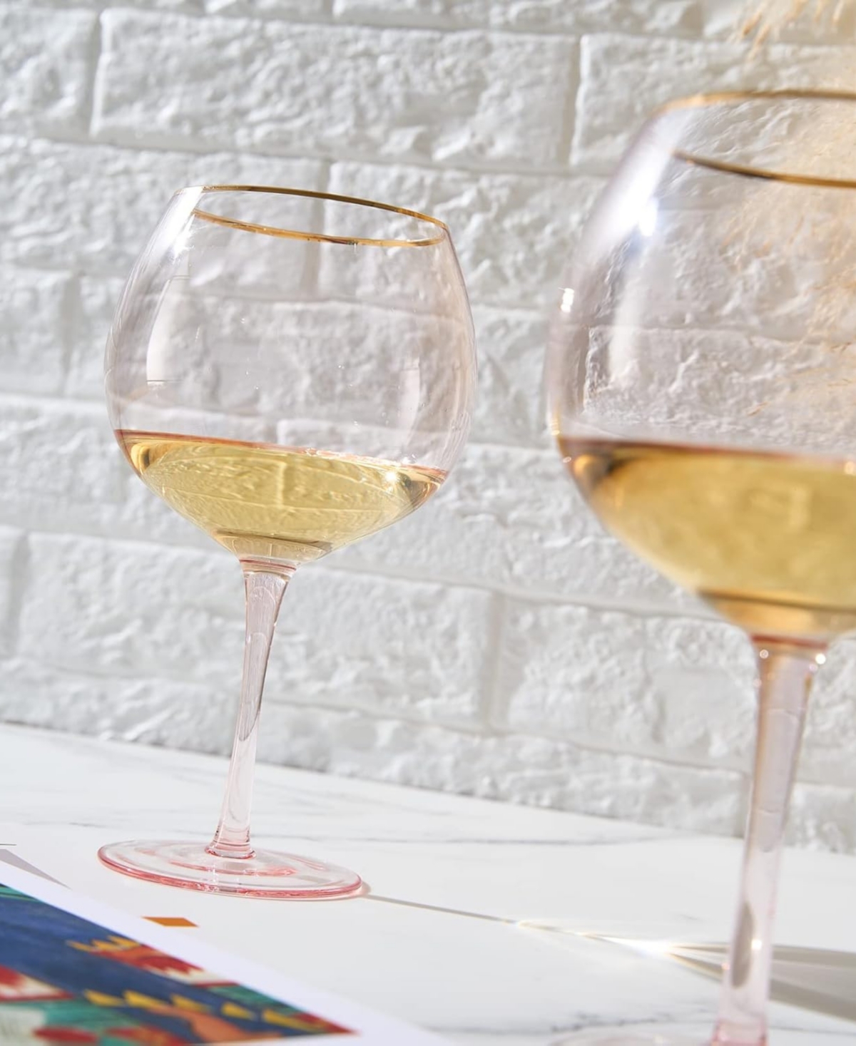 The Wine Savant Gold Rim Vintage Stemmed Wine Glasses, Set Of 2