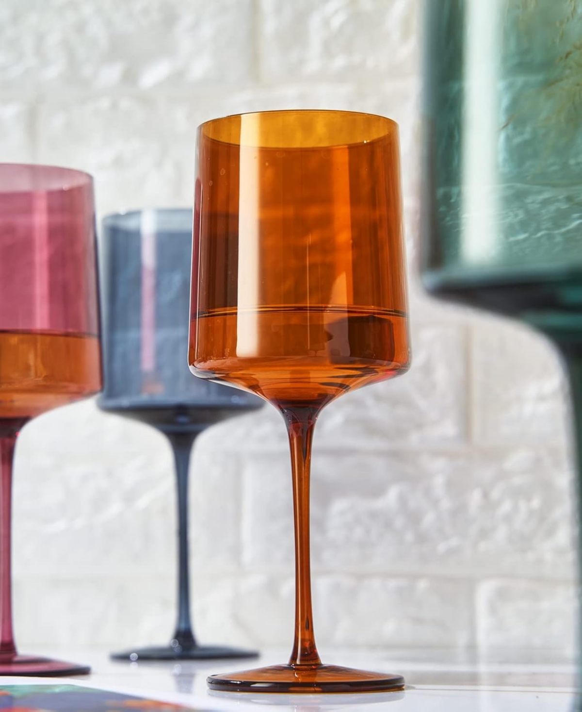The Wine Savant Khen Pastel Muted Square Wine Glasses, Set Of 4