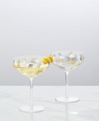 Vintage Ginkgo Leaf Champagne Coupe Glasses, Set of 2