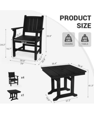 5-Piece HDPE Plastic Patio Outdoor Dining Set with Arm Chairs in Black