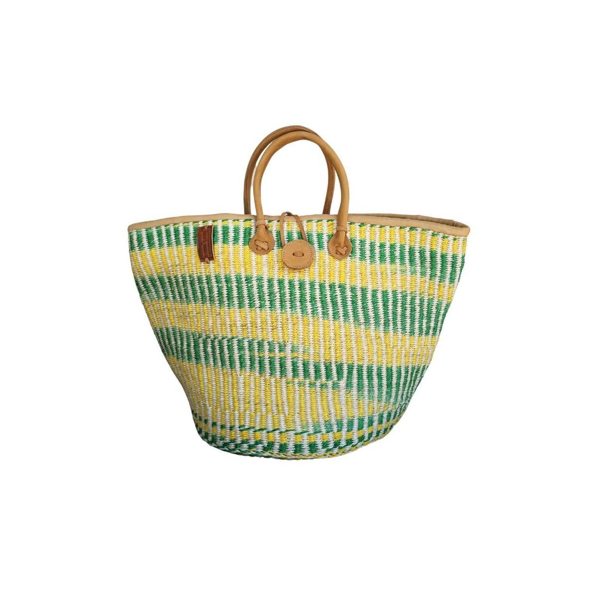 Citrus Handwoven Sisal Beach Straw Tote Basket - Green and white
