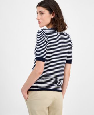 Women's Striped Henley Sweater