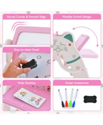 3-In-1 Double Sided Magnetic Dry-Erase Board with Stool and Flipped Writing Desktop