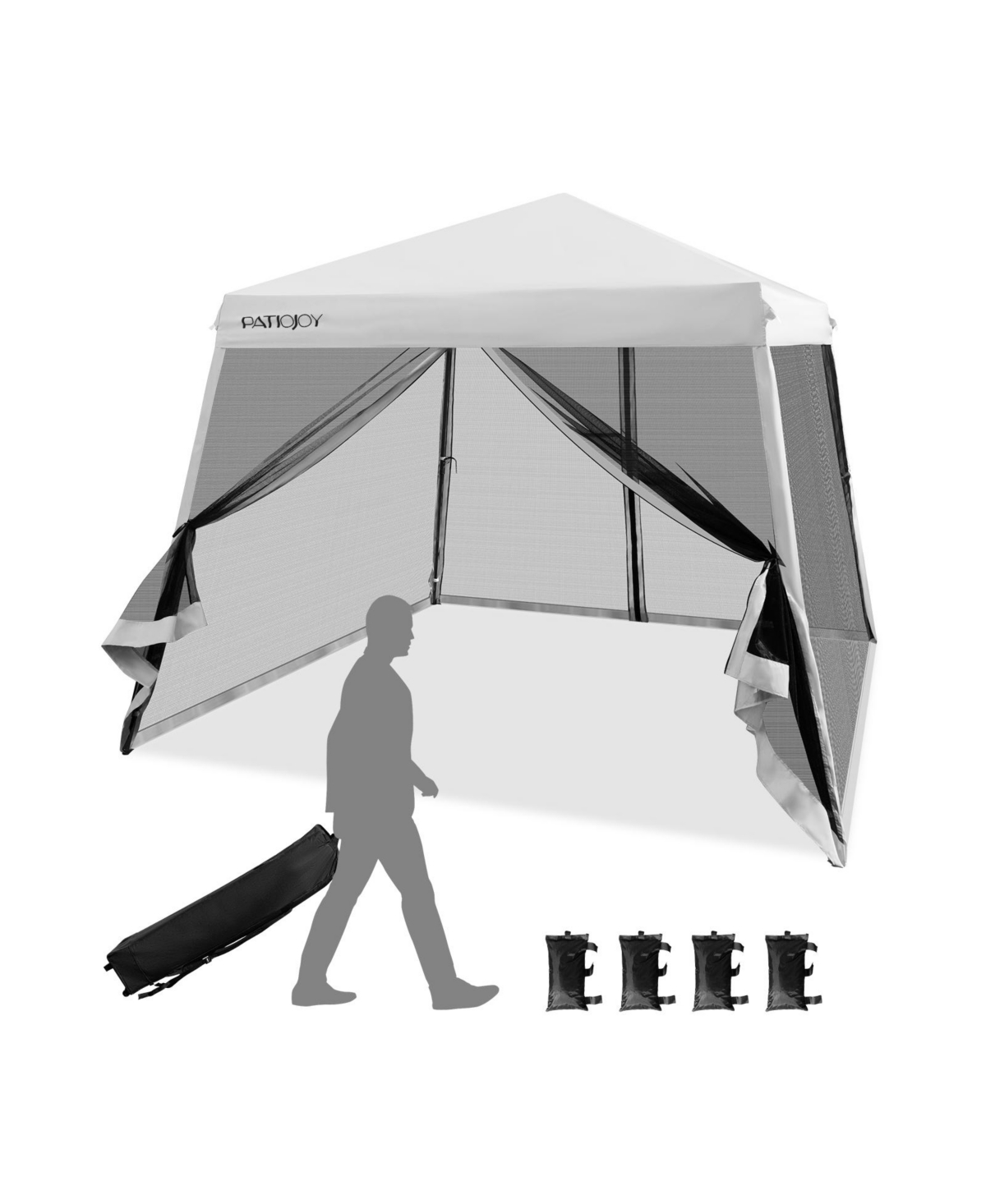 10 x 10 Feet Pop Up Canopy with with Mesh Sidewalls and Roller Bag-White - White