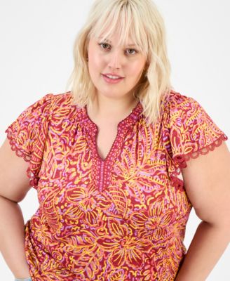 Trendy Plus Printed Flutter-Sleeve Top