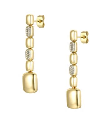 14k Gold Plated Sterling Silver with  Cubic Zirconia Rectangle Link Linear Dangle Earrings