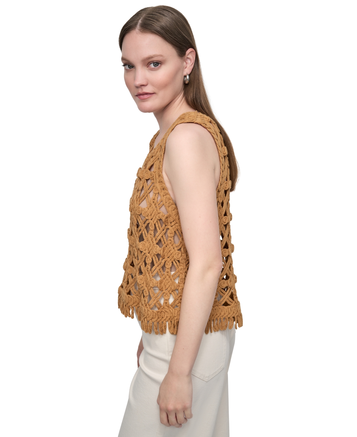 Dkny Jeans Petite Scoop-neck Sleeveless Crochet Top