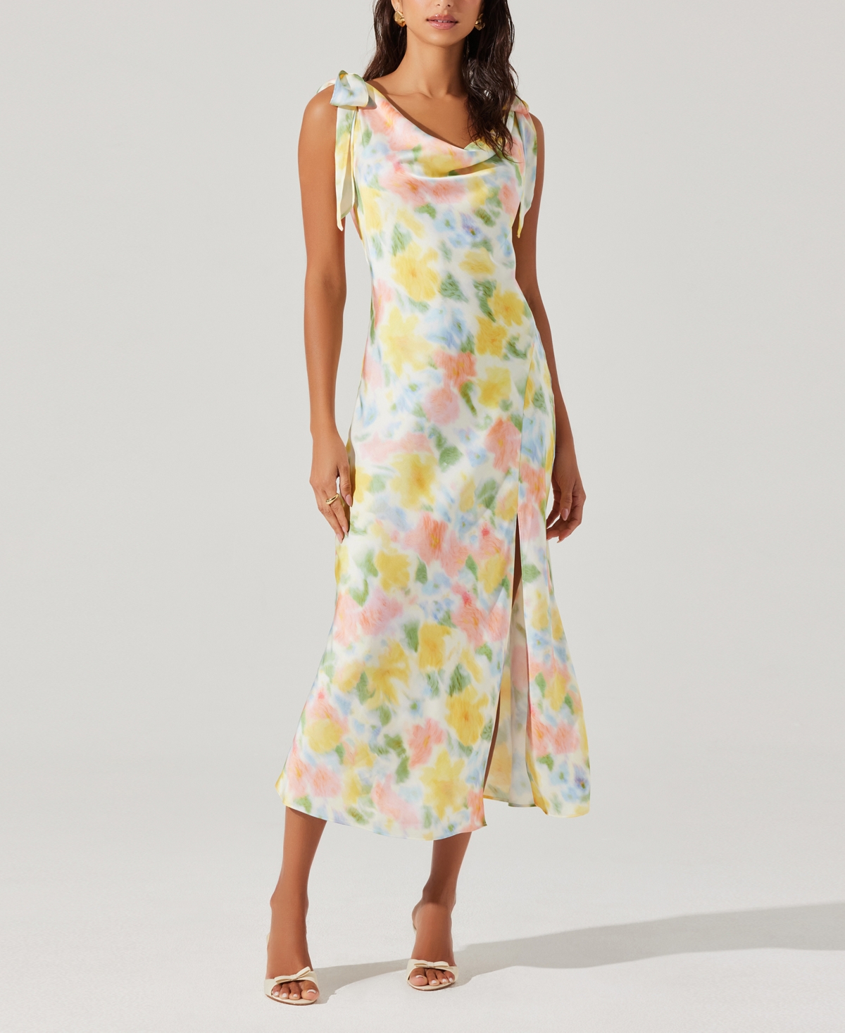 Astr Allexina Front Thigh Slit Maxi Dress In Yellow Water In Yellow