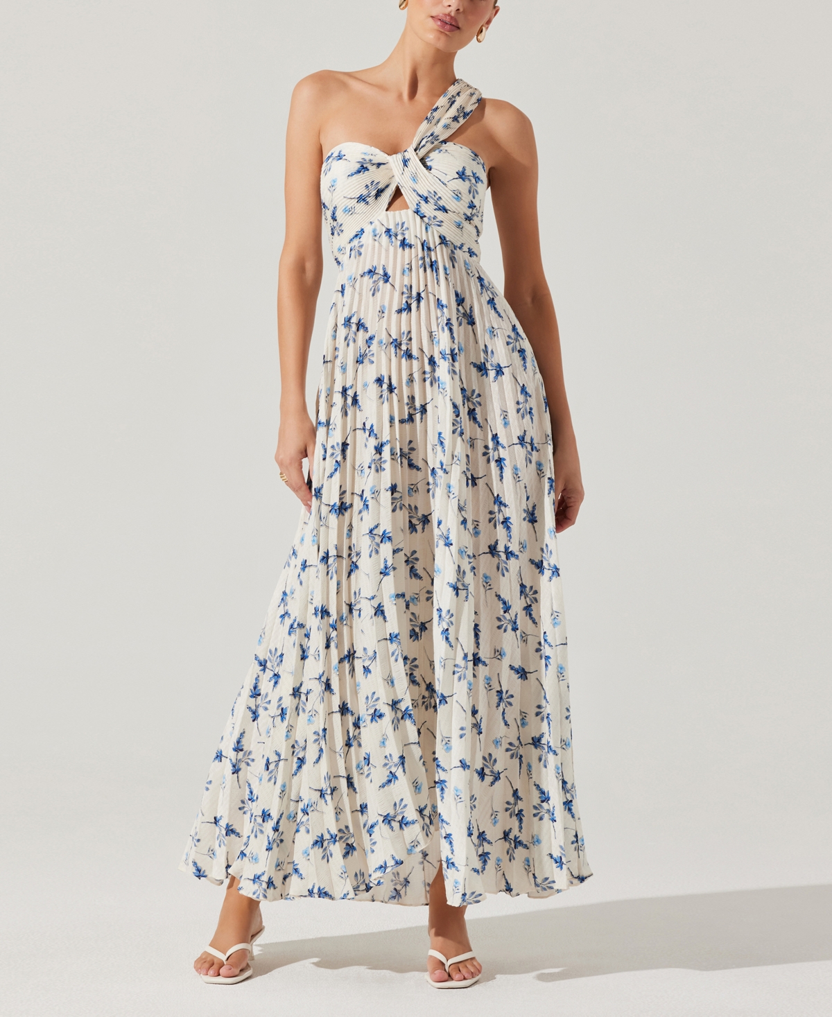 Astr The Label Rasya Floral Pleated One-shoulder Maxi Dress