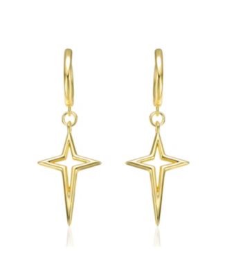 14k Yellow Gold Plated Star Dangle Earrings